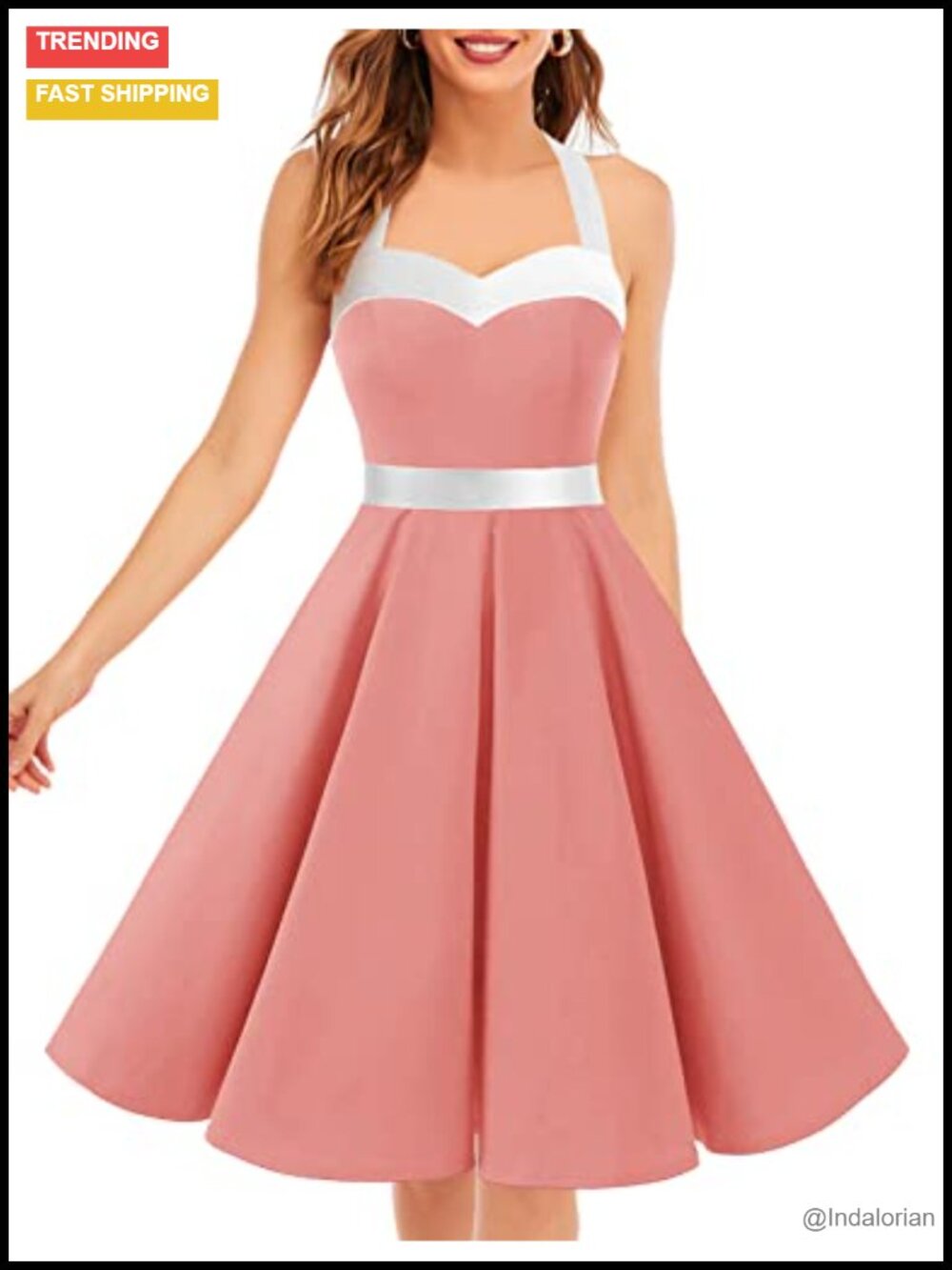 Vintage 1950s Cocktail Dress Halter Sweetheart Neckline A-Line Retro Tea Party